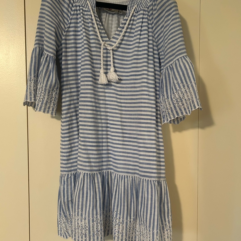 Vineyard Vines Blue and White Striped Dress with Tassels